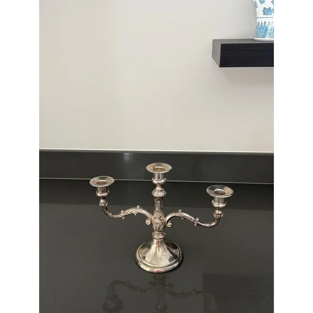 Mid Century‎ French Art Nouveau Silver Plated 3 Arm Candelabra